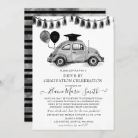 Vintage Silver Beetle Balloons Drive By Graduation Invitation