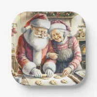 Mr and Mrs Claus Baking Cookies Custom Christmas Paper Plates