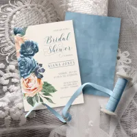 Roses Blue/Peach Wedding Bridal Shower ID584 Invitation