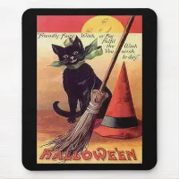 Vintage Black Halloween Cat Mouse Pad