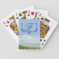 Blue Monogram Beach with Sand Dune Personalized Poker Cards