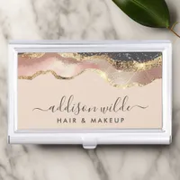 Blush Pink Gray And Gold Elegant Modern Script Business Card Case