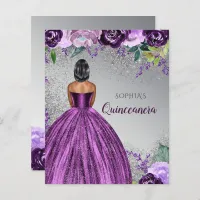 Budget Purple Glitter Dress Quincea&#241;era Invitation