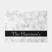 Personalized Classic White Gray and Black Marble Doormat