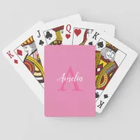 Cute Pink White Script Monogram Playing Cards