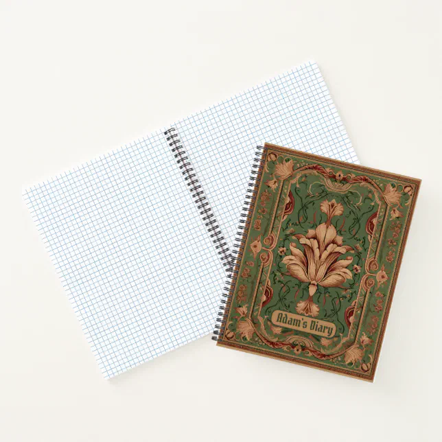 Classic flourish peach emerald green ornaments notebook