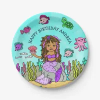 Pesonalized Ethnic Hand darwn  Mermaid Birthday Paper Plates