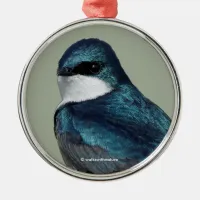 Handsome Tree Swallow Blue Songbird Metal Ornament