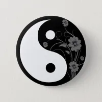 Yin Yang Black Floral Button