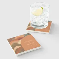 Retro Abstract Wave Arch Earthy Terracotta Orange  Stone Coaster