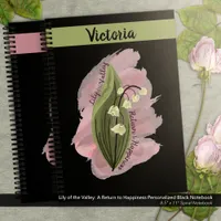 Lily of the Valley Happiness Personalized Black Notebook