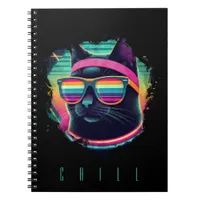 80s Retro Cool Cat with Sweatband and Sunglasses Notebook