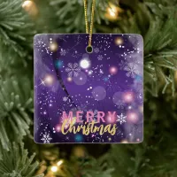 Gleaming Purple Winter Wonderland Merry Christmas  Ceramic Ornament