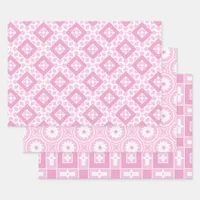 Blush Pink and White Cute Girly Geometric Patterns Wrapping Paper Sheets