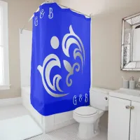 Monogrammed simple Silver on Blue | Shower Curtain