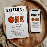 Batter Up basketball 1st Birthday Party Invitation