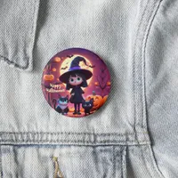 Cute little witch with cats and pumpkins, custom  button