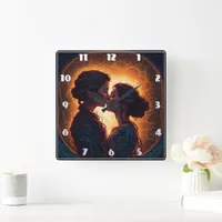 Two Women Sharing a Kiss at Dusk Square Wall Clock