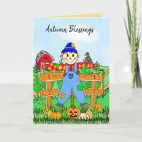 Autumn Blessings Whimsical Scarecrow and Pumpkins  Card