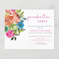 Budget Pink Orange Floral Graduation Party Invite