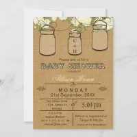 Burlap , mason jars, rustic baby shower Invites