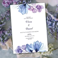 Blue Watercolor Floral Magnolia Wedding Invitation