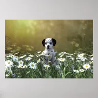 Cute Dalmatian Puppy in Daisies Poster