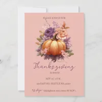 Autumn Fall Floral Pumpkins Thanksgiving Dinner Invitation