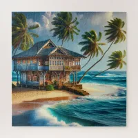 Pretty Log Cabin Beach House   Jigsaw Puzzle