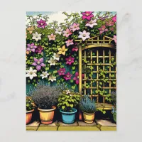 Pretty Outdoor Trellis and Pots of Plants Postcard