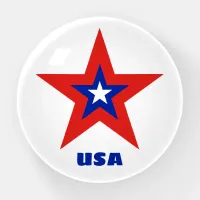 Tricolor Star with Blue Custom Text Round Paperweight