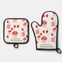 Strawberries Pattern Fresh Strawberry Kitchen Oven Mitt & Pot Holder Set