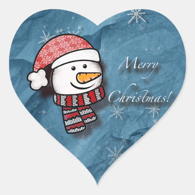 Merry Christmas, snowman with knitted clothes Heart Sticker