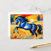 Blue Horse in a field Postcard