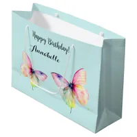 Delicate Pink Butterfly in Pastel Rainbow Colors Large Gift Bag