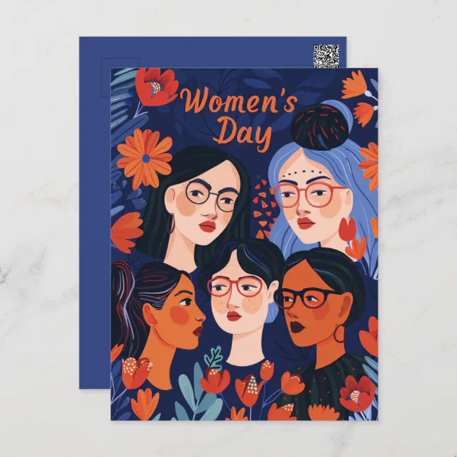 Floral Blue International Women's Day Postcard
