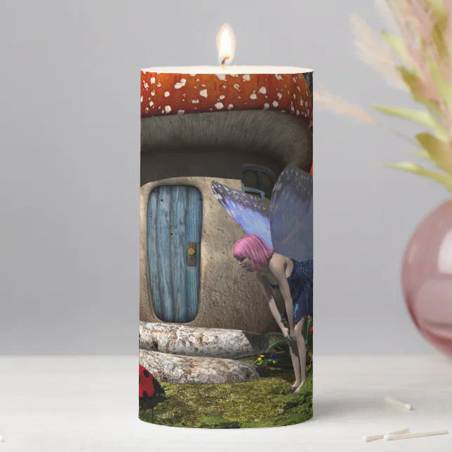 Cute Pink-Haired Fairy Meets Ladybug Pillar Candle