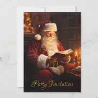 Vintage Santa Reading a Book Red Christmas Party Invitation