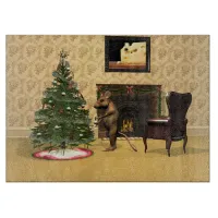 Cute Mouse Decorating a Christmas Tree Cutting Board