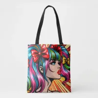 Pretty Pop Art Comic Girl Colorful Ai Art Tote Bag