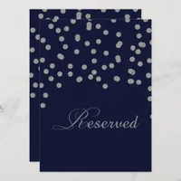 Glitter confetti navy silver reserved table sign invitation