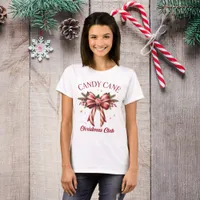 Coquette Bow Candy Cane Christmas Club T-Shirt