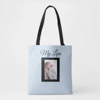 Personalized blue and black baby photo Tote Bag