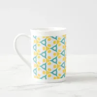 Modern Teal Blue Yellow & White Geometric Pattern  Bone China Mug