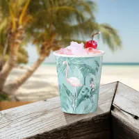 Flamingo Orchid Tropical Pattern Teal ID868 Paper Cups