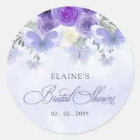 Purple Lilac Lifetime of Butterflies Bridal Shower Classic Round Sticker