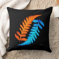 Electric Blue Fiery Orange Japanese Painted Ferns Throw Pillow