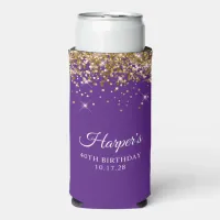 Gold Glitter Royal Purple 40th Birthday Seltzer Can Cooler