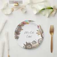 Floral Steampunk Wedding Date and Names Paper Plates