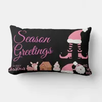 Season Greetings - Pink on Black | Lumbar Pillow